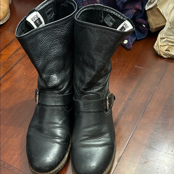 Frye Black Leather Buckle Boots - Picture 1 of 7